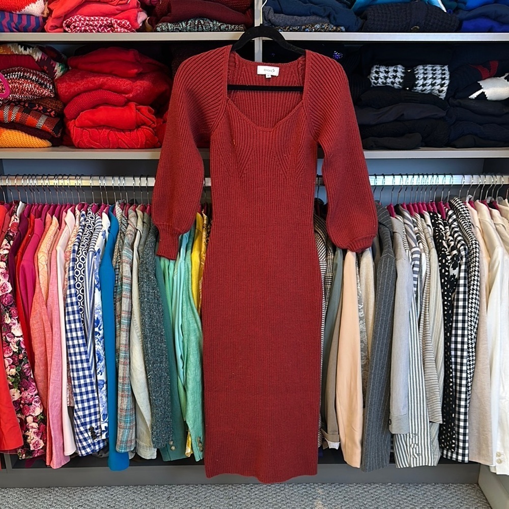 Rihoas burnt copper 3/4 sleeve sweetheart neckline sweater dress size M